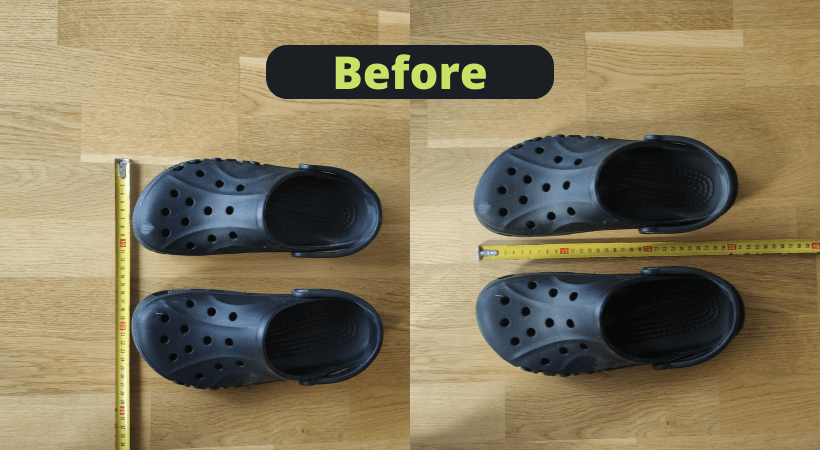 Crocs measured before being washed in dishwasher