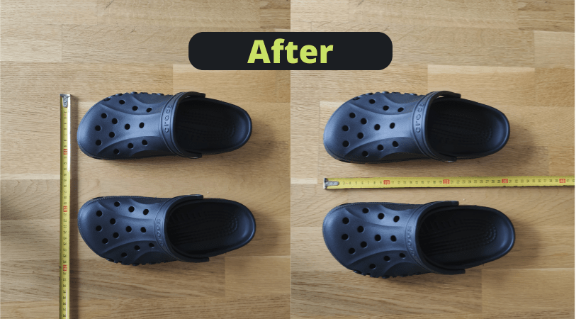 Crocs measured after being washed in dishwasher