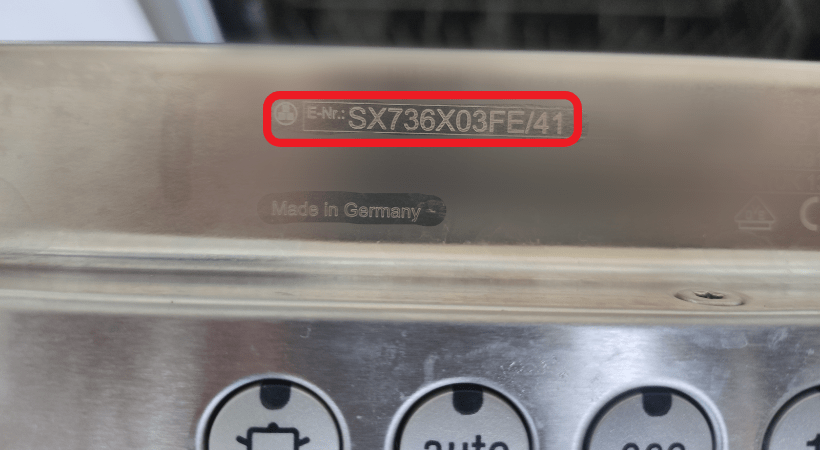Model number of a dishwasher on a door frame