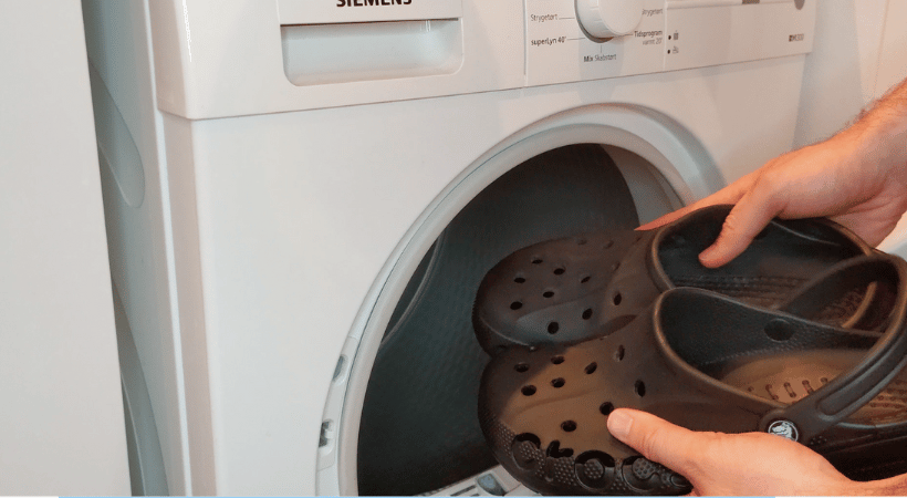 Crocs taken out of the tumble dryer after being heated