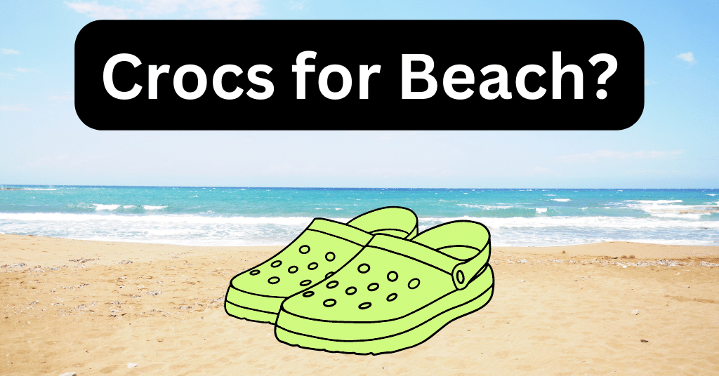 Illustration of green Crocs on the beach sand