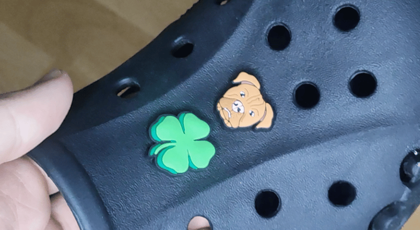 Two jibbitz charms attached on the Crocs