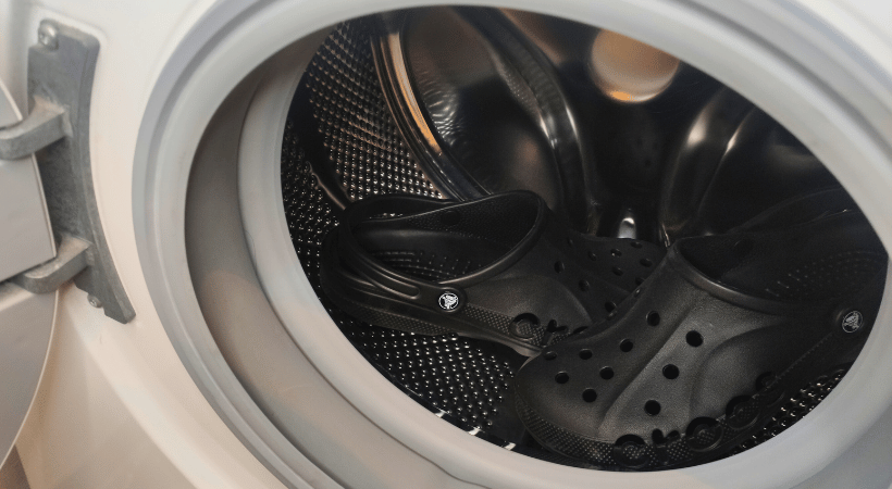 Black Crocs in the washing machine